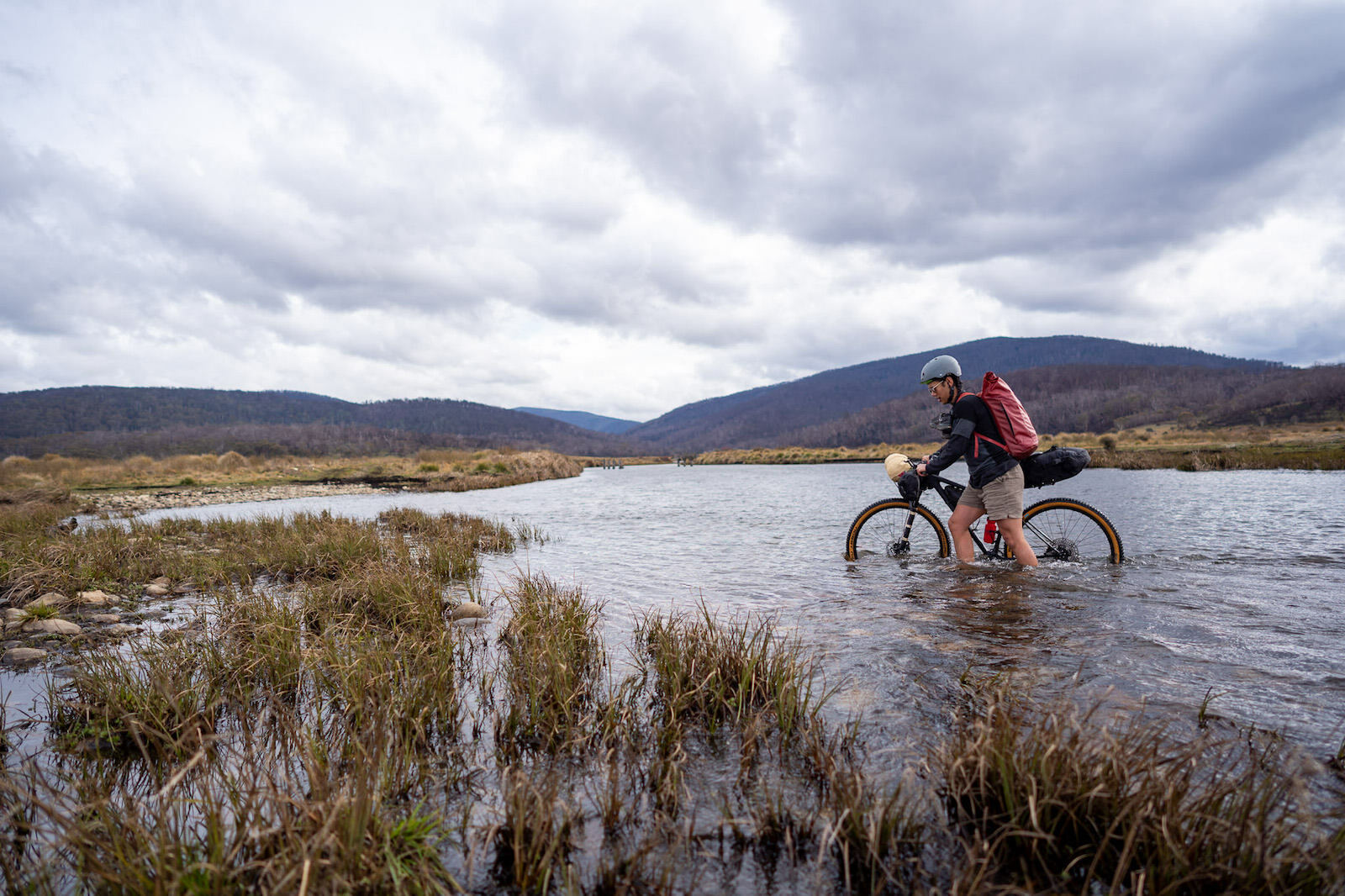 crossing the Eucumbene river near Denisons Campground on a bikepacking trip