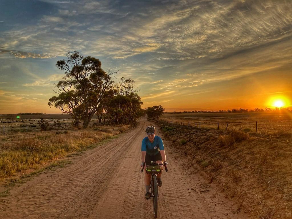 bikepacking at sunset on the Mallee Blast 1000 route