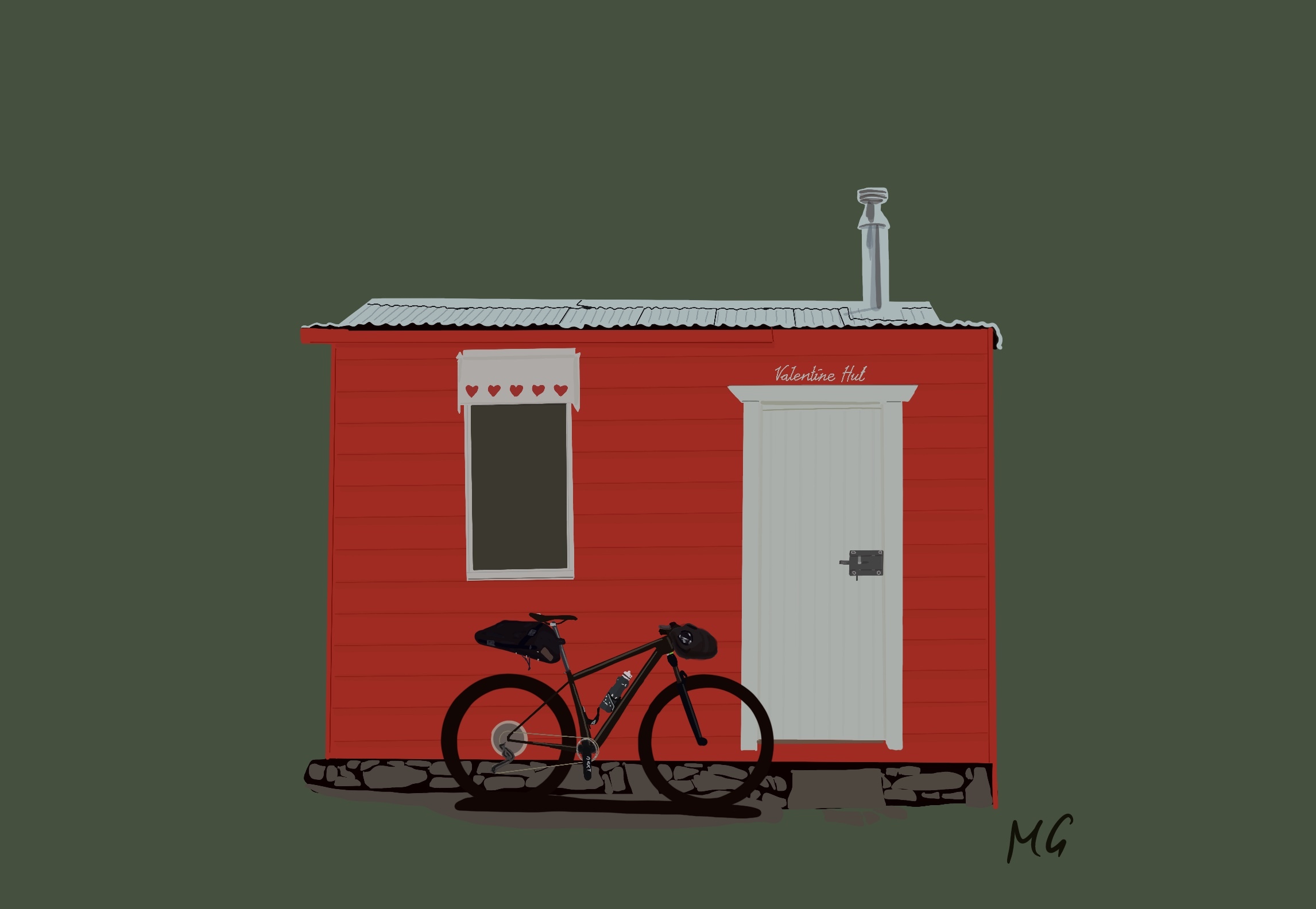 Drawing of Valentine Hut in Kosciuszko National Park @Mattiedrawsbikes Mattie draws bikes bikepacking illustrations using procreate