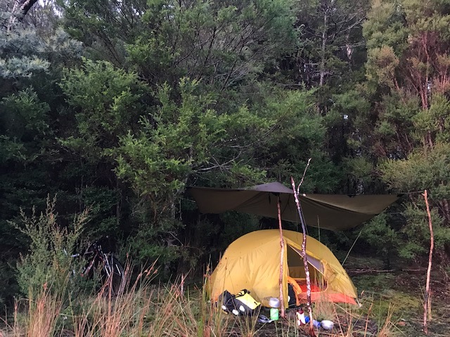 Terra Rosa Tarp and a Mont moo dance tent camping in the Tassie bush