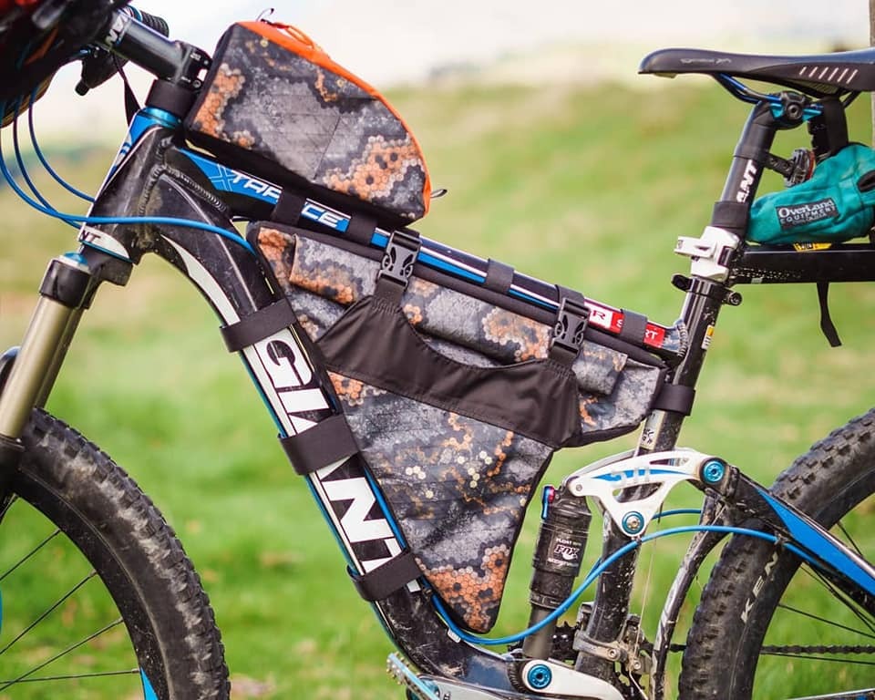 Custom frame bag on a dual suspension bike