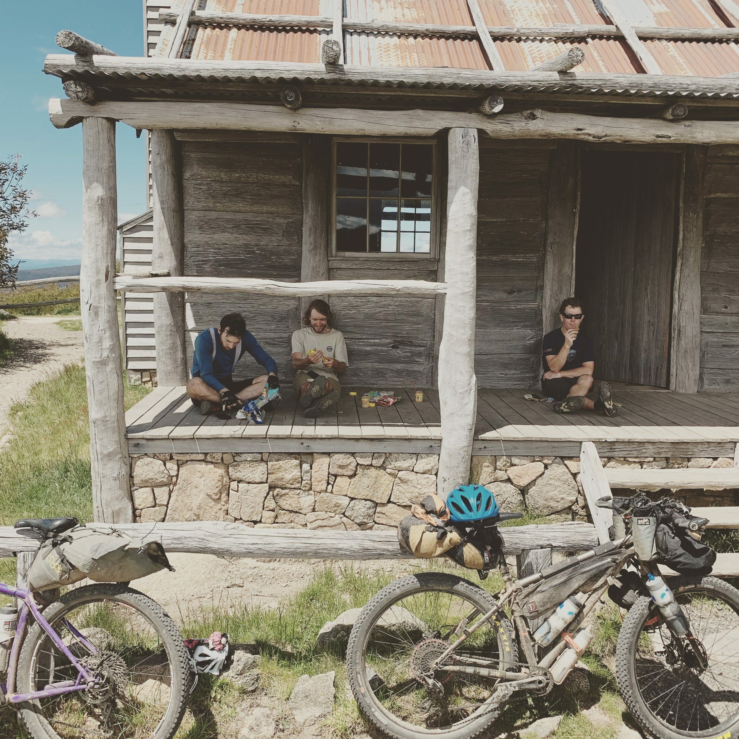 Lunch at a high country hut on the Hunt 1000