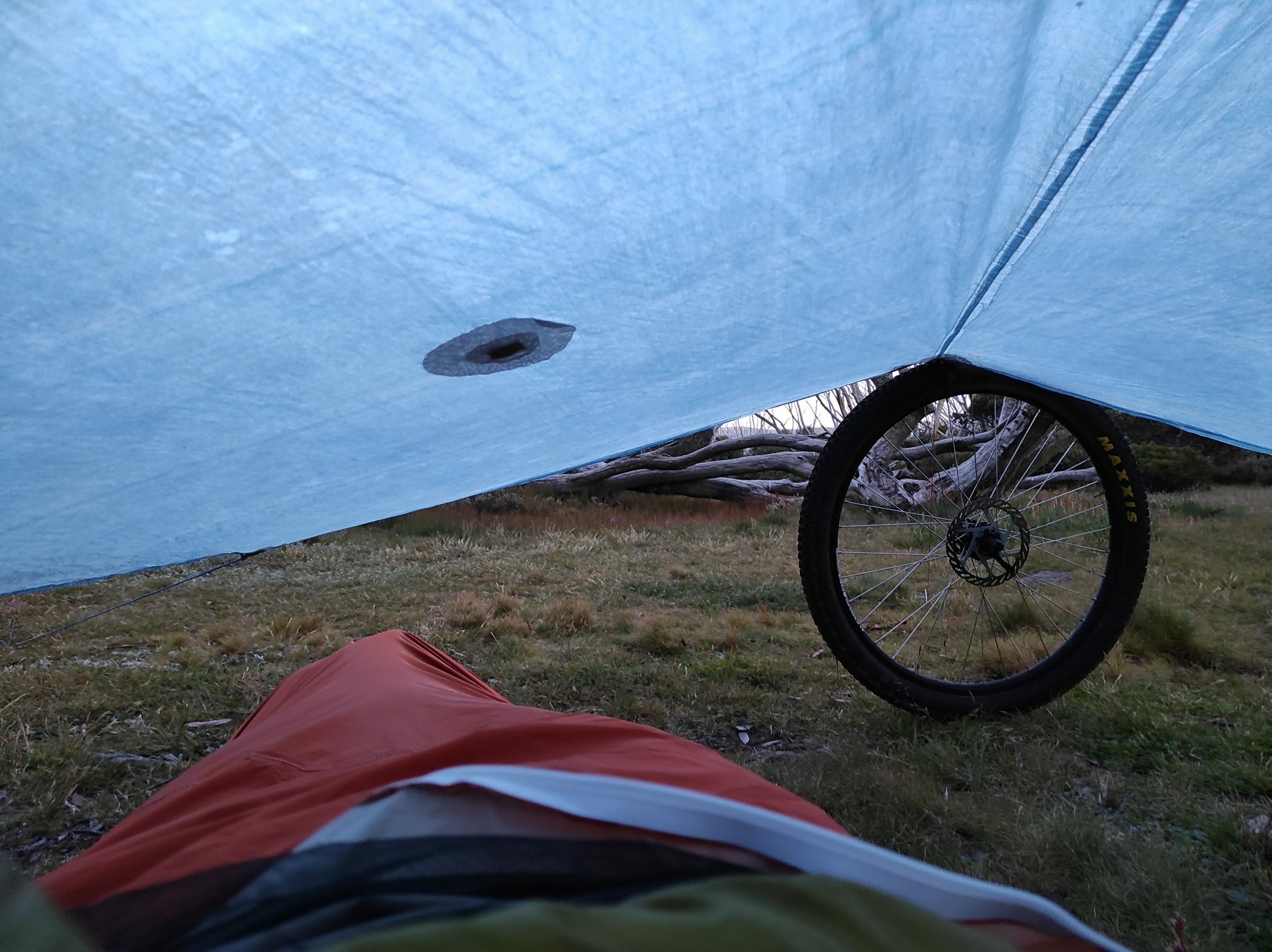 Tarp shelter used for bikepacking