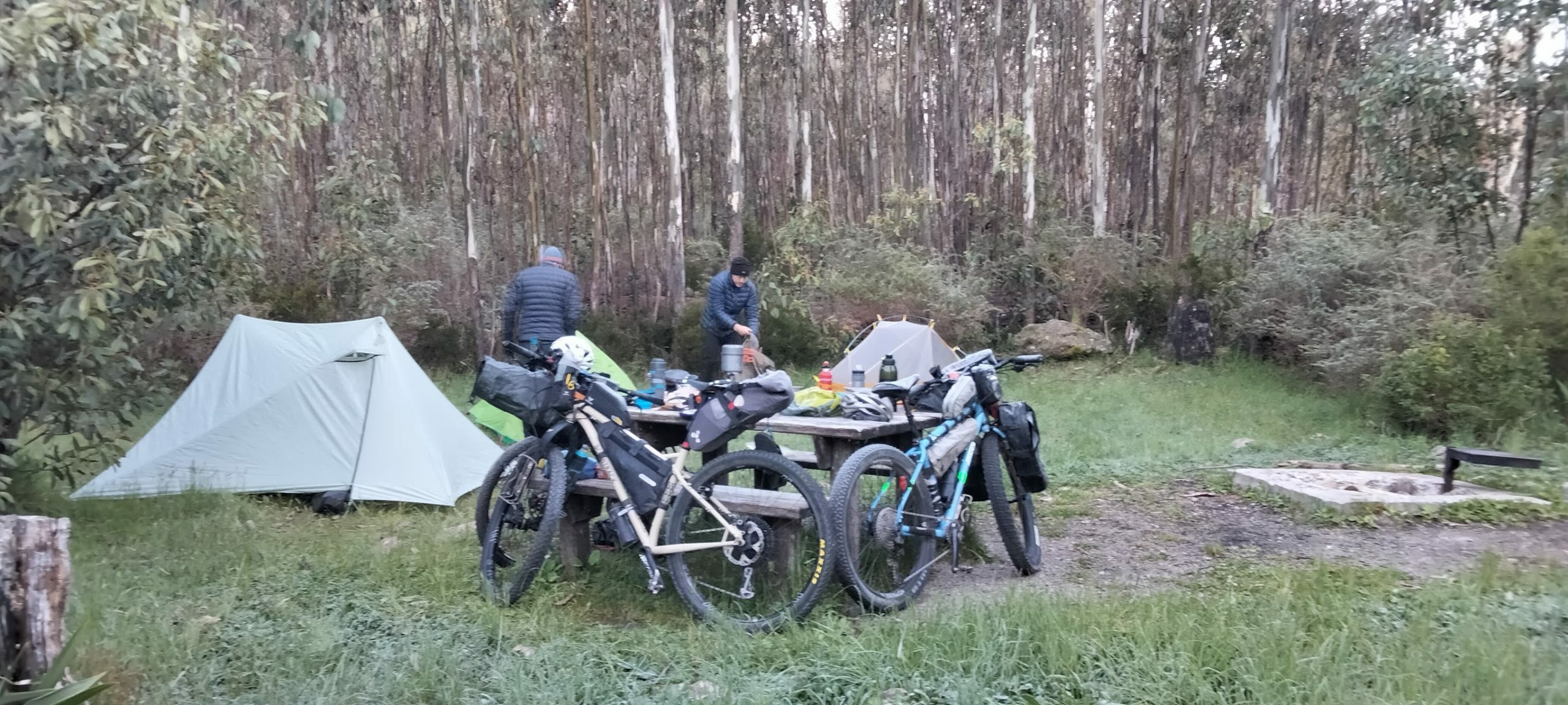 Bikepacking bikes around camp