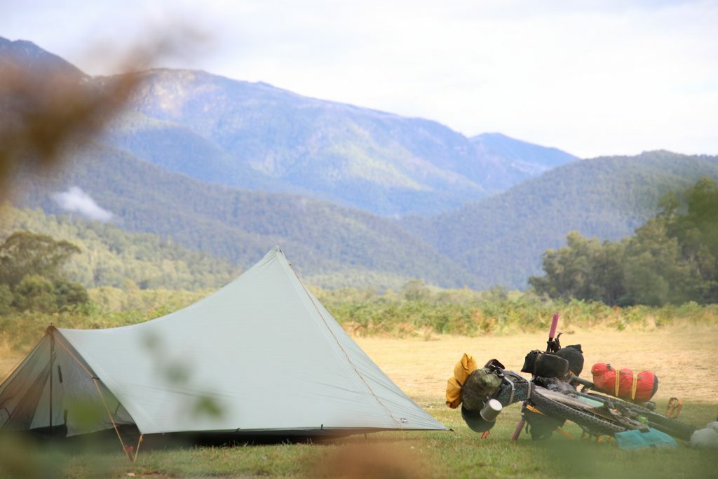 TarpTent protrail setup while bikepacking in Kosciuszko National Park